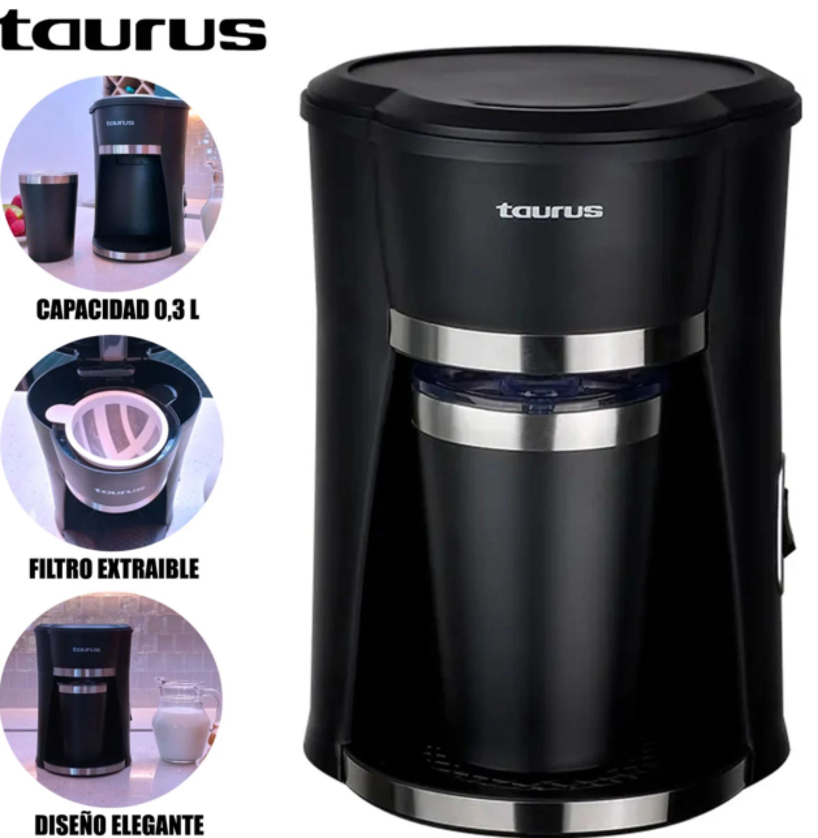 Cafetera Personal Coffee con Taza Térmica de Acero Inoxidable